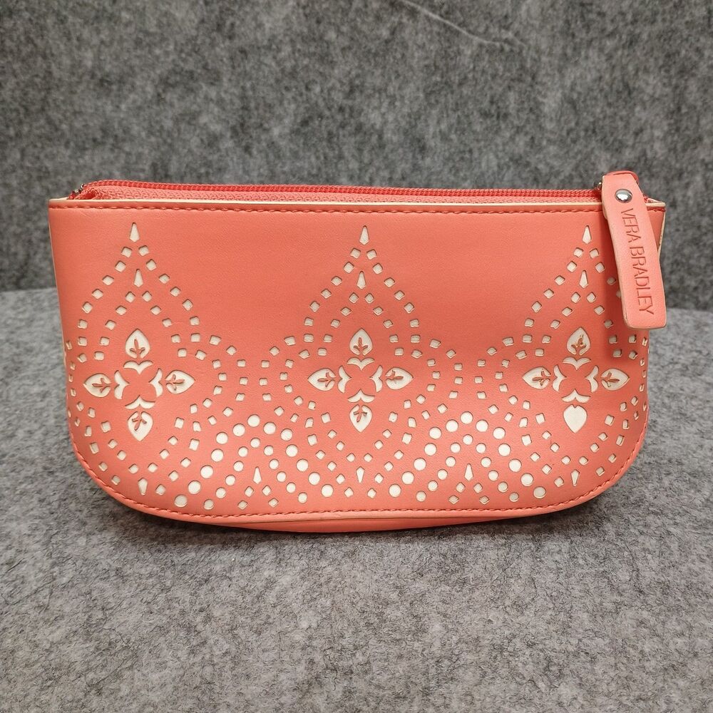 Vera Bradley Coral Laser Cut Cosmetic Bag Coin Purse Catch All Pouch Orange